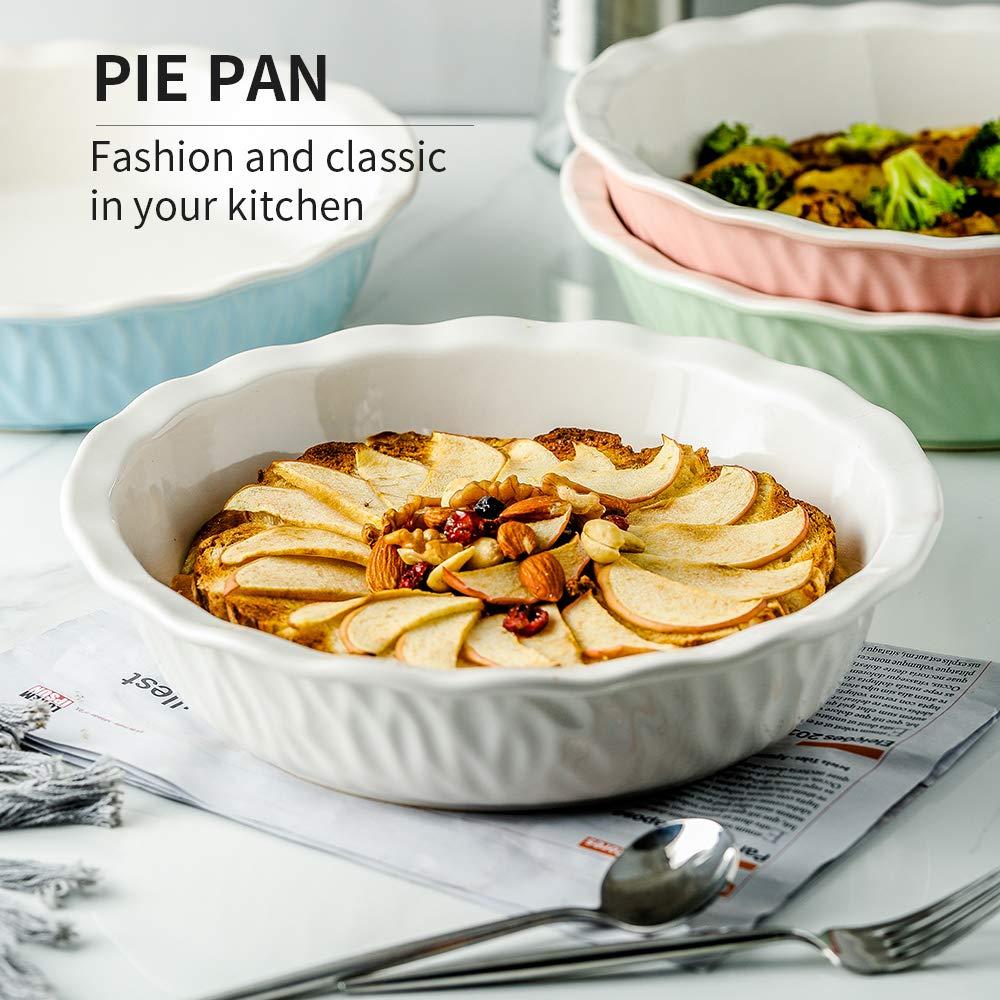 KOOV Ceramic Pie Pan, 10 Inches Pie Dish, Pie Plate for Dessert Kitchen, Round Baking Dish Pan for Dinner, Texture Series (White)
