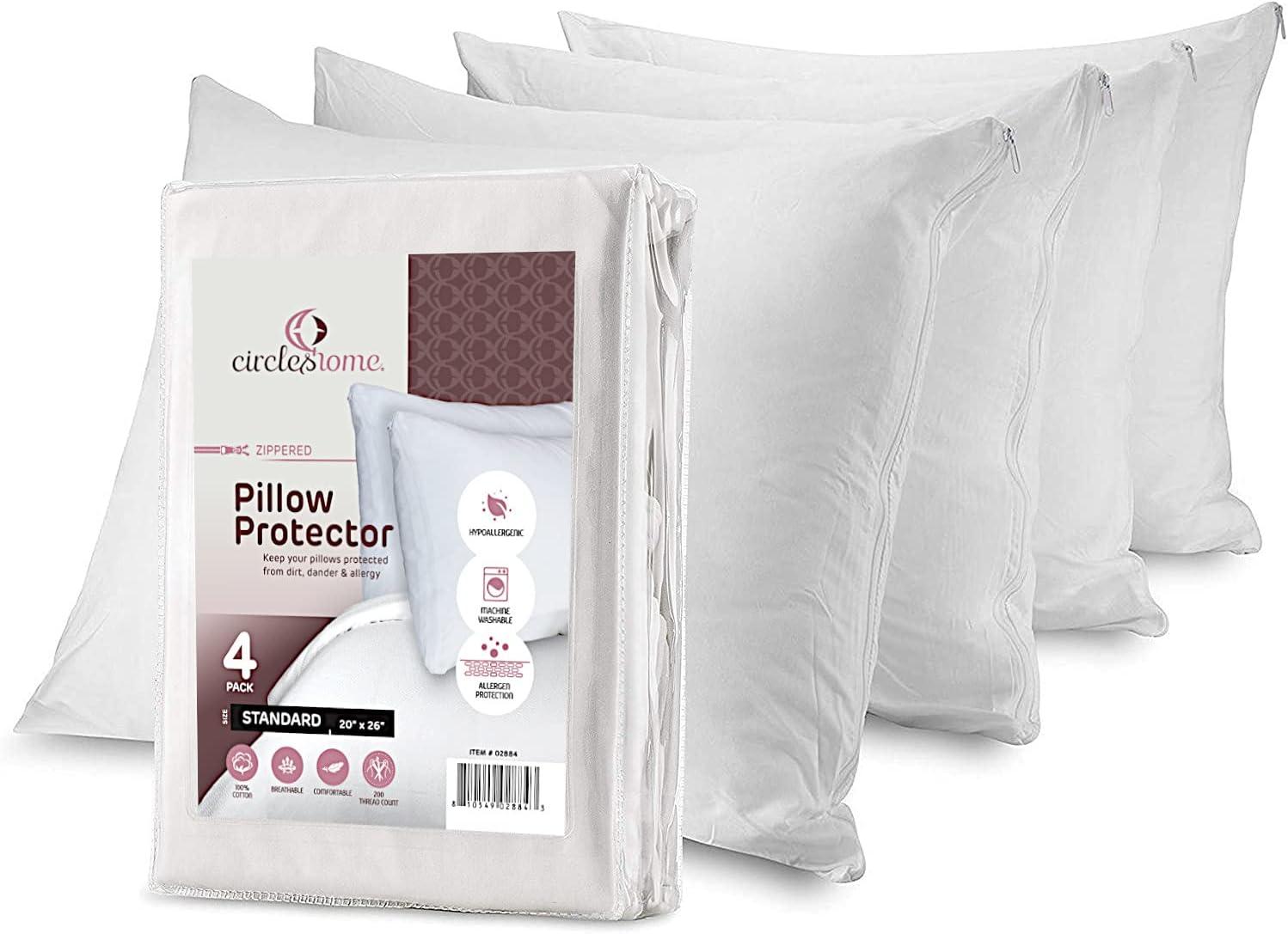 Standard White Cotton Hypoallergenic Pillow Protectors with Zipper, 4 Pack