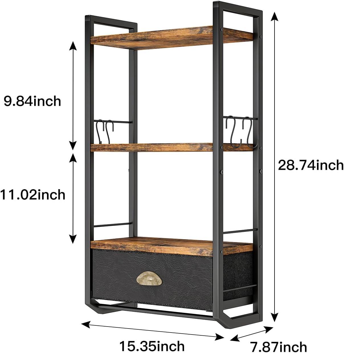 Bathroom Storage Organizer Wall Mounted, 3 Tier Bathroom Towel Rack Shelf with Storage Drawer Double Towel Bars and Hooks, Industrial Bathroom Shelves Over Toilet, Rustic Black and Brown (A)