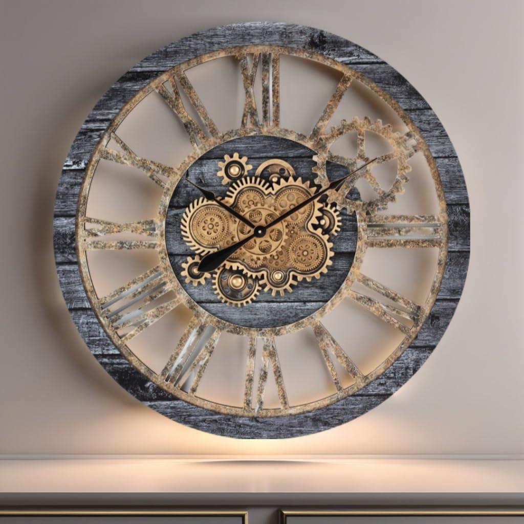 The Gears Clock Wall Clock 36" Round Oversized for Living Room decor with Real Moving Gears America Collection