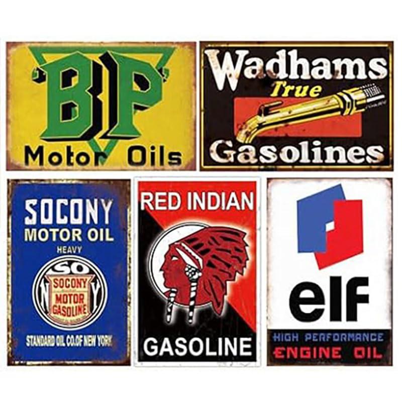 Reproduced Vintage Tin Sign Pack, Gas Oil Retro Advert Antique Metal Signs for Garage Man Cave Bar Kitchen, Nostalgic Car Decor, 8x12 Inch (35 Pieces A)