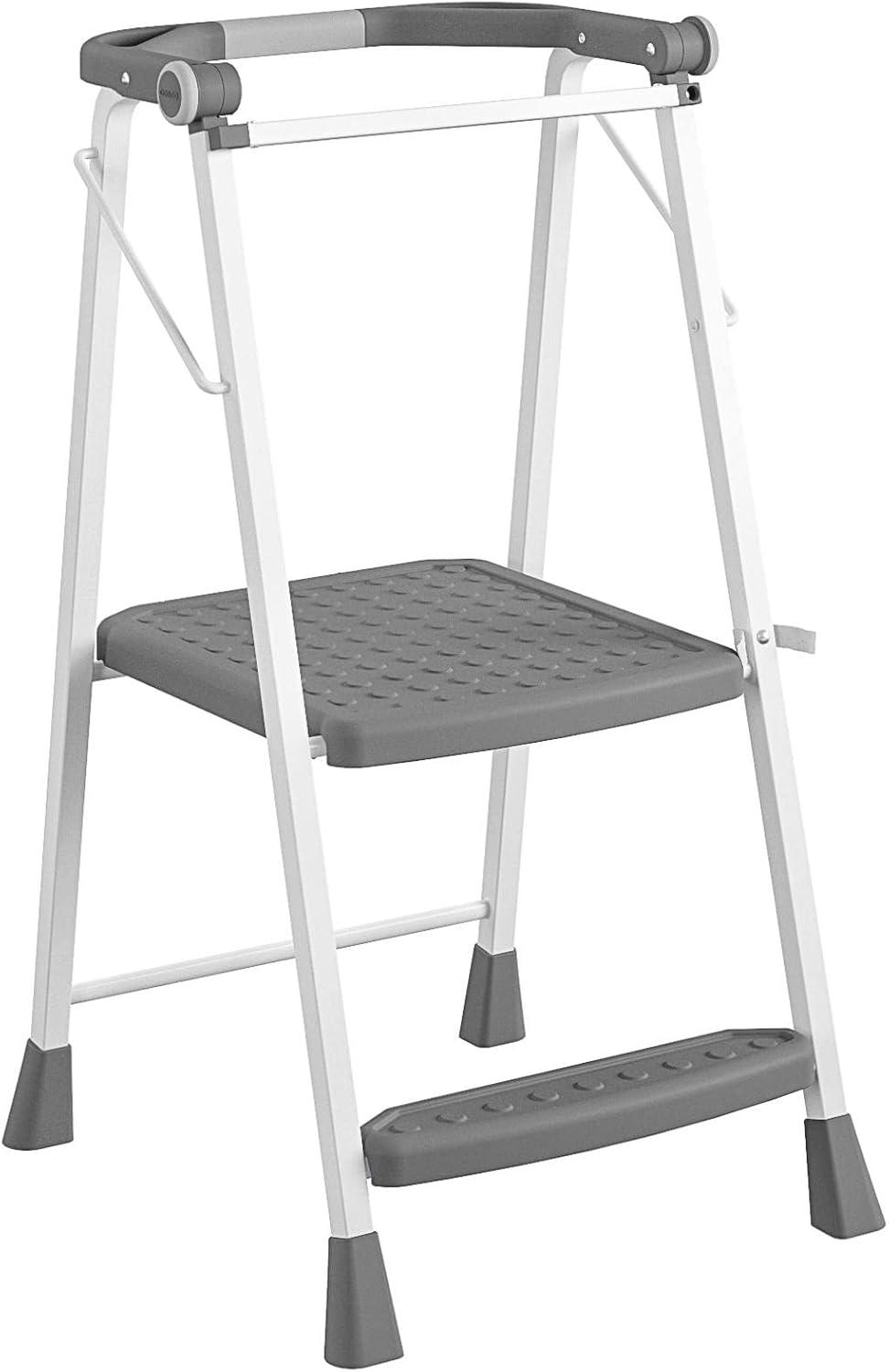 COSCO 2-Step White and Grey Foldable Steel Step Stool