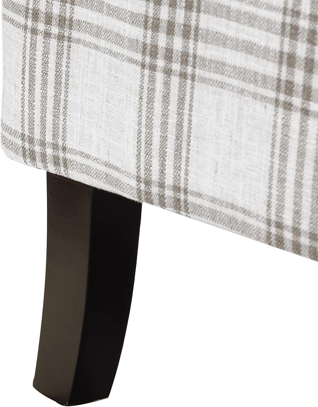 Grey Plaid Upholstered Wingback Recliner with Black Rubber Wood Legs