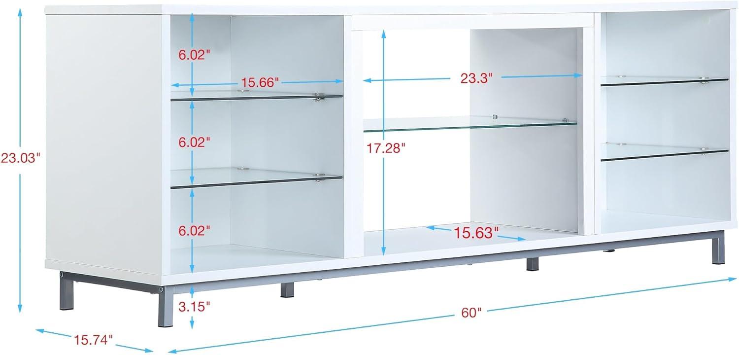 Brighton TV Stand for TVs up to 56" White - Manhattan Comfort: Modern Media Console with Open Glass Shelves & Cable Management