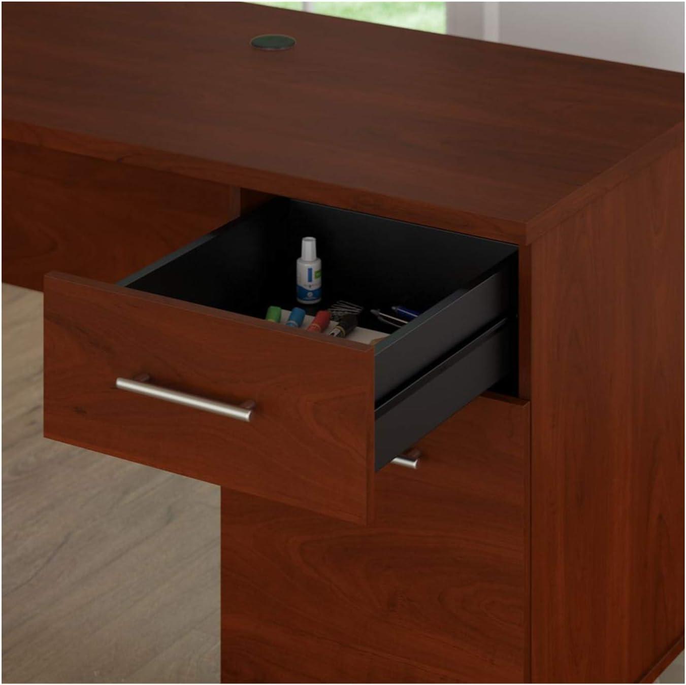 Bush Furniture Somerset 60" L Shaped Desk with Storage, Sand Oak