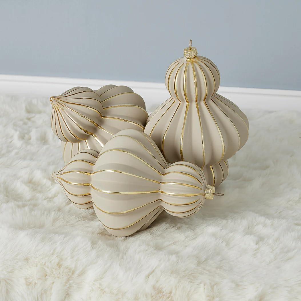 Christmas Gesso Finial Glass Ornament 100mm Set of 3 - Stone