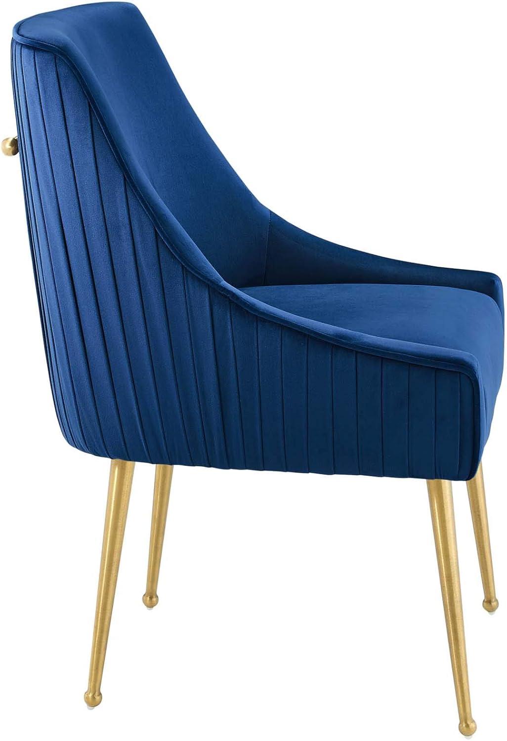 Sapphire Velvet Upholstered Dining Chair with Gold Accents