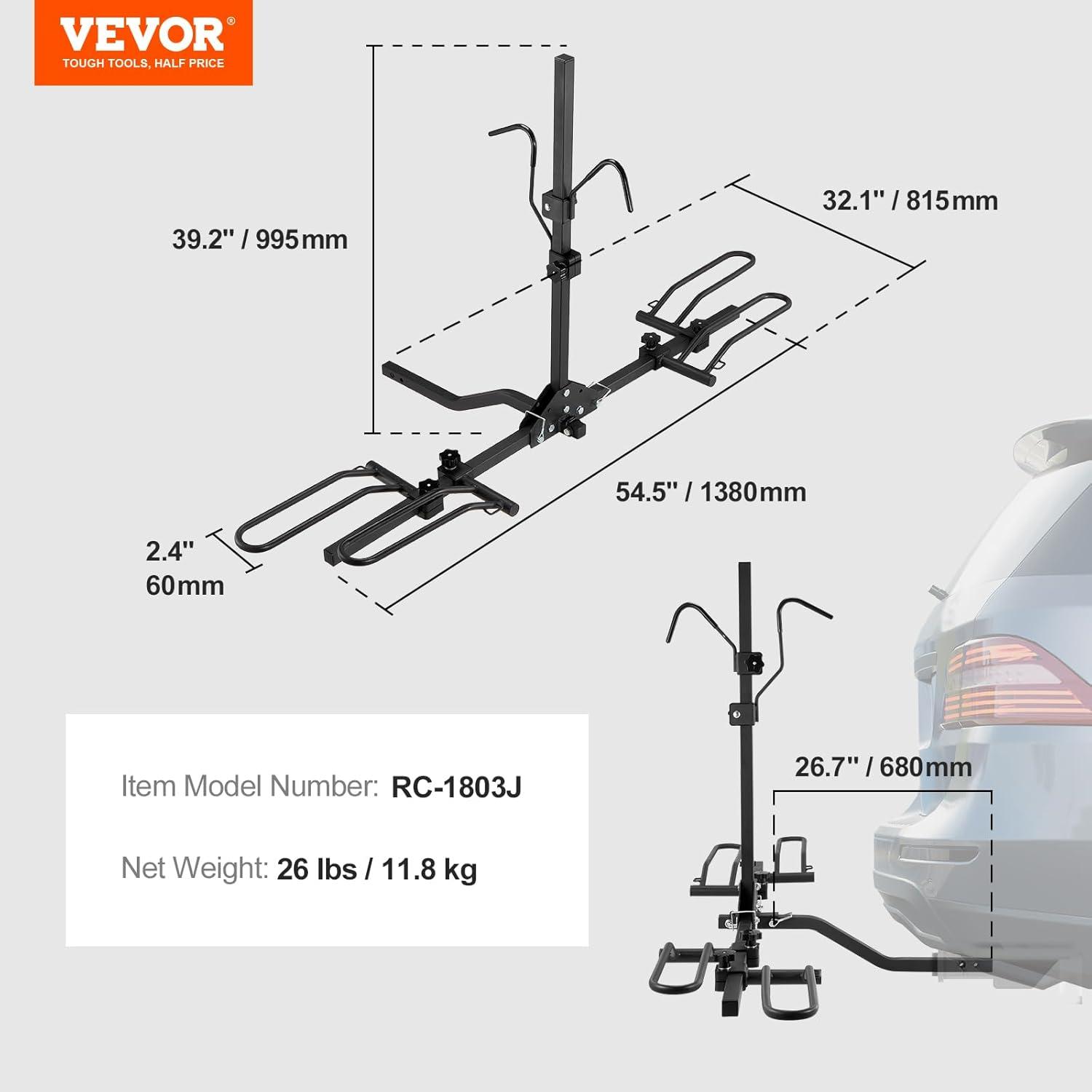 Black Steel Folding Hitch Mount 2-Bike Rack