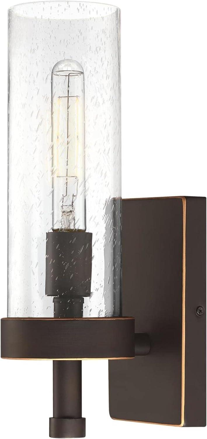 Elegant Lavina Oil-Rubbed Bronze Cylinder Wall Sconce with Seeded Glass