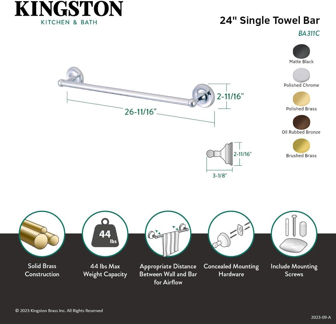 Polished Brass 24-Inch Wall Mounted Towel Bar