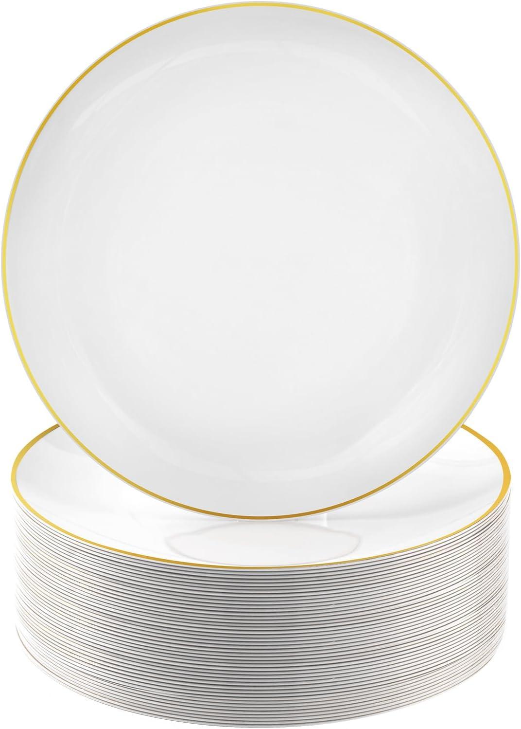 Elegant White and Gold 10.25" Plastic Dinner Plates Set