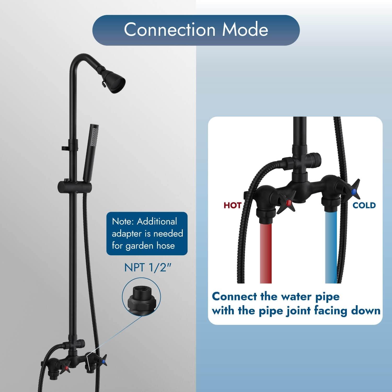 Matte Black Adjustable Height Outdoor Shower Kit with Handheld Sprayer