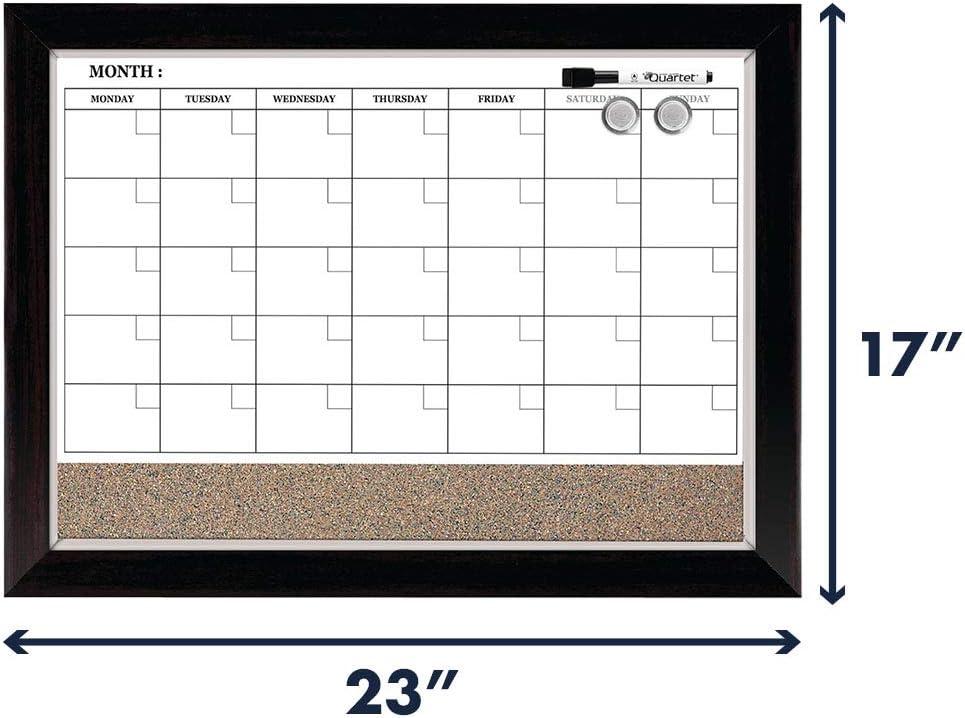 Quartet Home Décor Magnetic Combination Calendar Board, Dry-Erase and Cork, 17" x 23", Two-Tone Frame