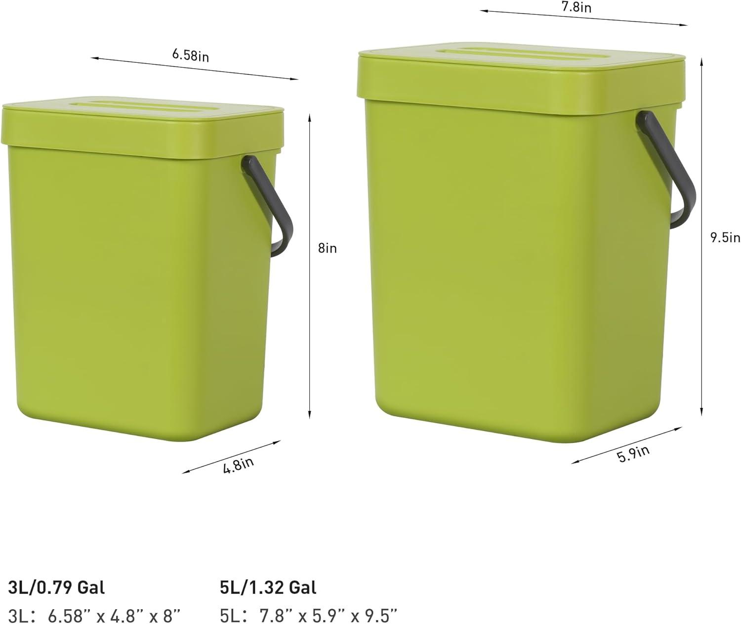 Green Polished Wall-Mounted Rectangular Trash Can with Lid