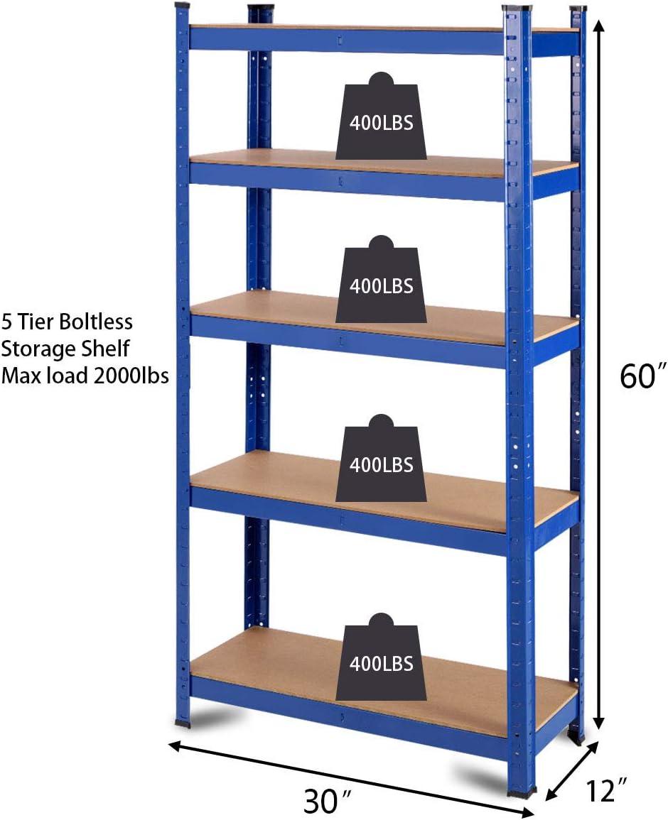 Blue Heavy Duty 5-Tier Adjustable Metal and MDF Shelving Unit