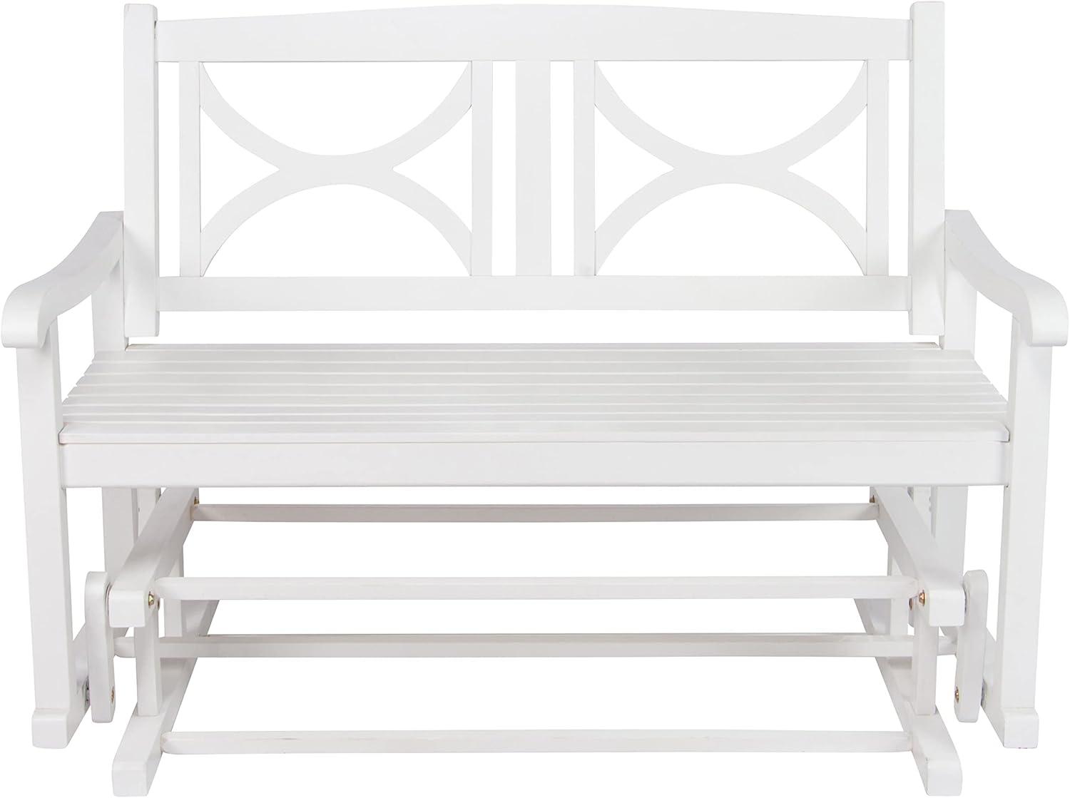 Shine Company Traditional Hardwood Patio Porch Glider Bench in White