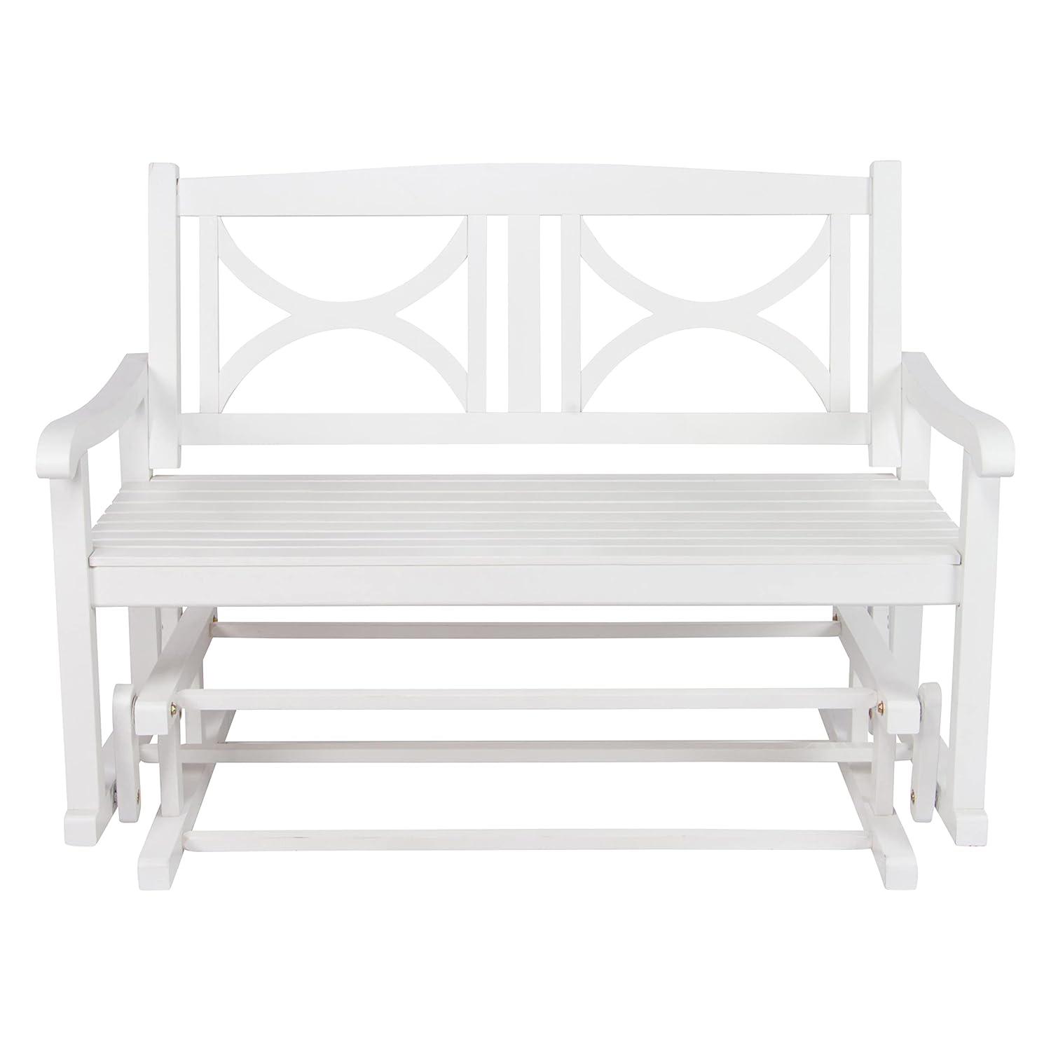Shine Company Traditional Hardwood Patio Porch Glider Bench in White