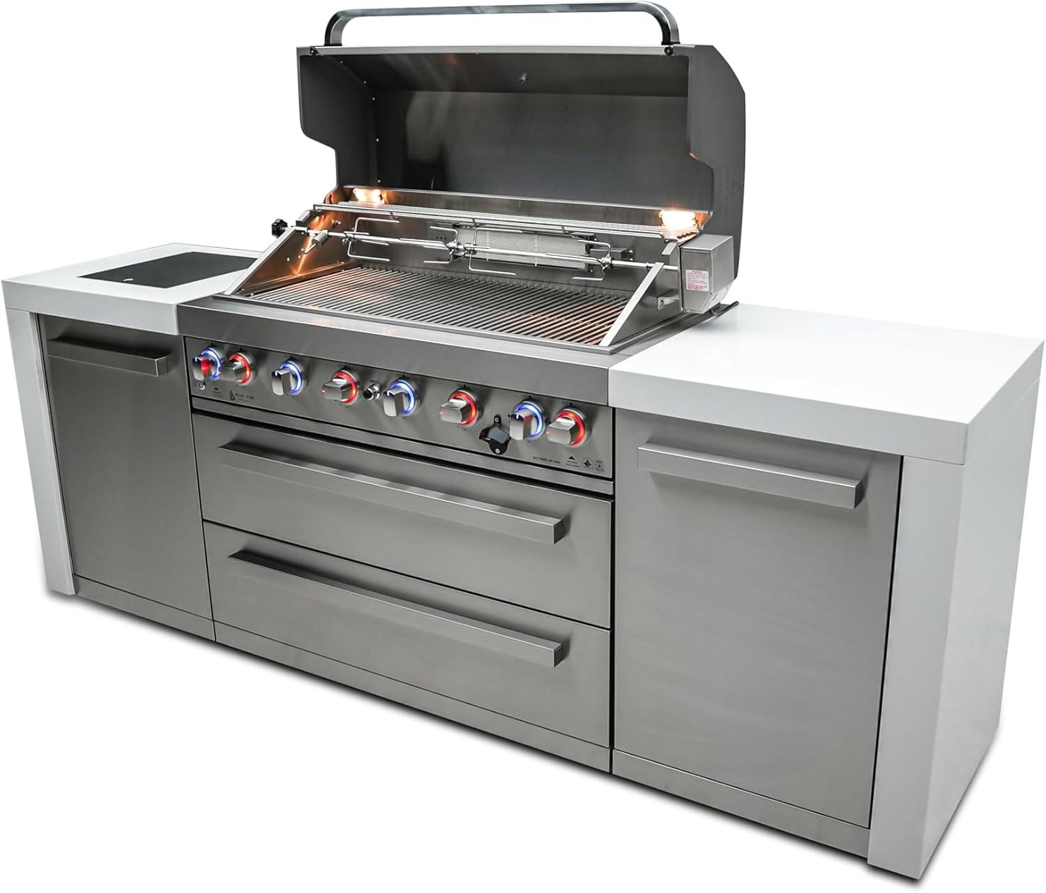 94-Inch Stainless Steel Outdoor Kitchen Island with Rotisserie and Side Burner