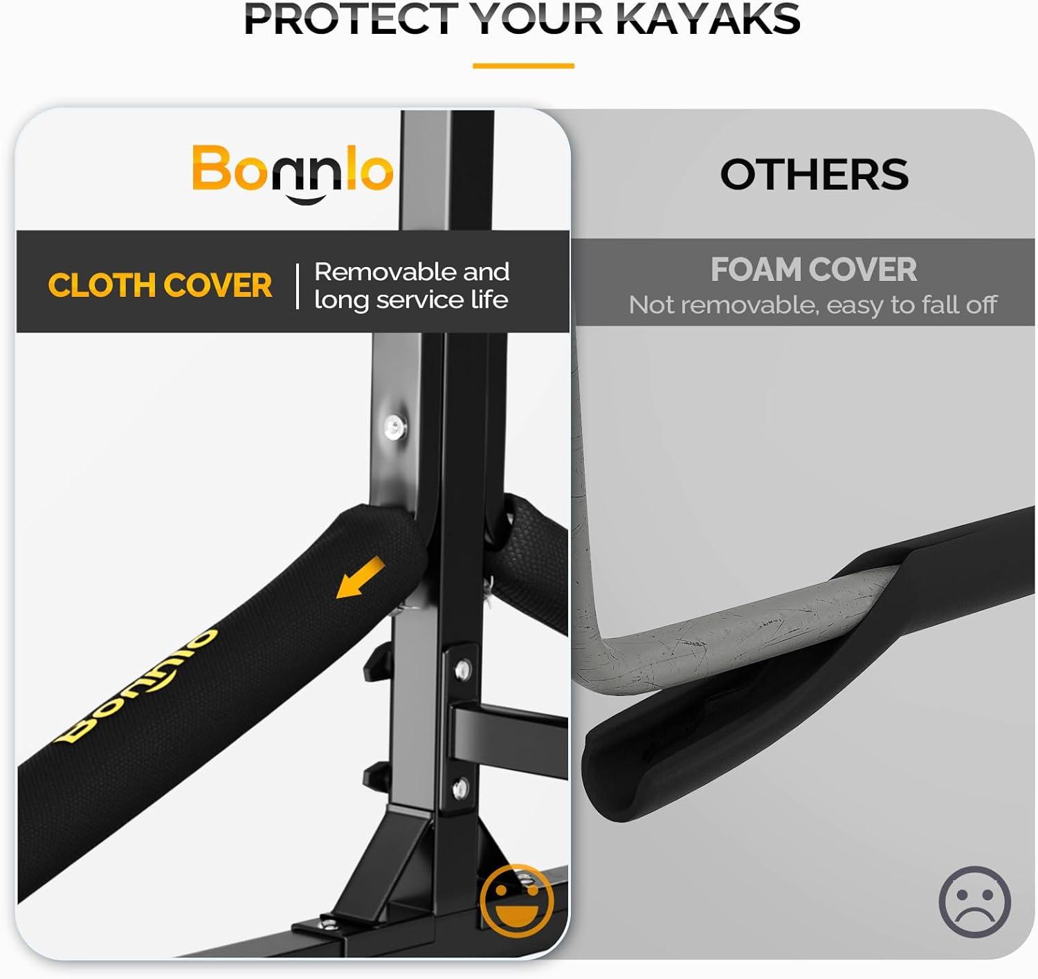 Bonnlo Kayak Stand Freestanding Storage Rack for Kayak Canoe Boat Paddle Board SUP Surfboard for Indoor Outdoor Garage, Shed, Dock with Lockable Wheels Wide Adjustable