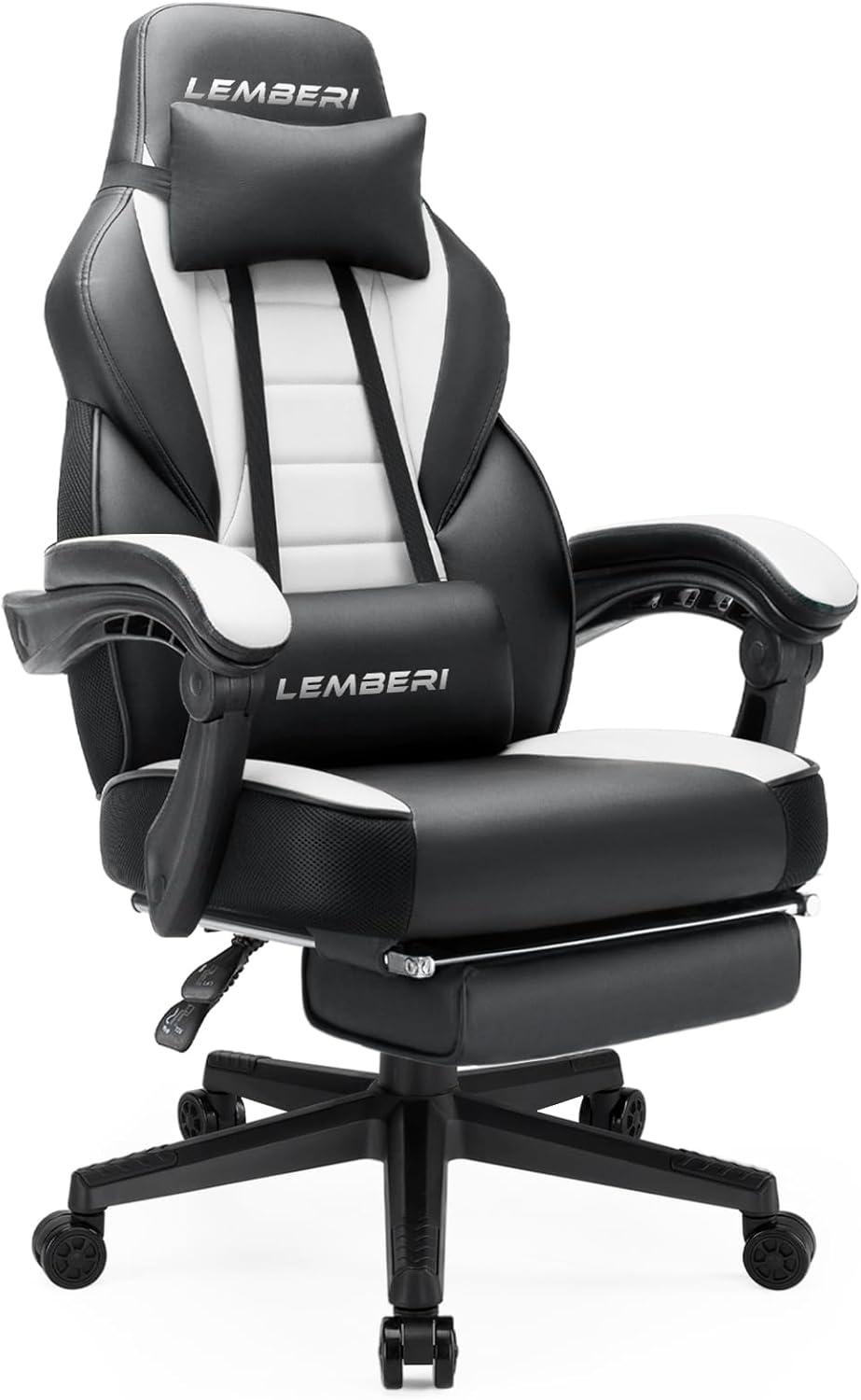 LEMBERI Gaming Chairs with Footrest,Ergonomic Video Game Chairs for Adults,Big and Tall Gaming Chair 400lb Weight Capacity, Racing Style Gaming Computer Gamer Chair with Headrest and Lumbar Support
