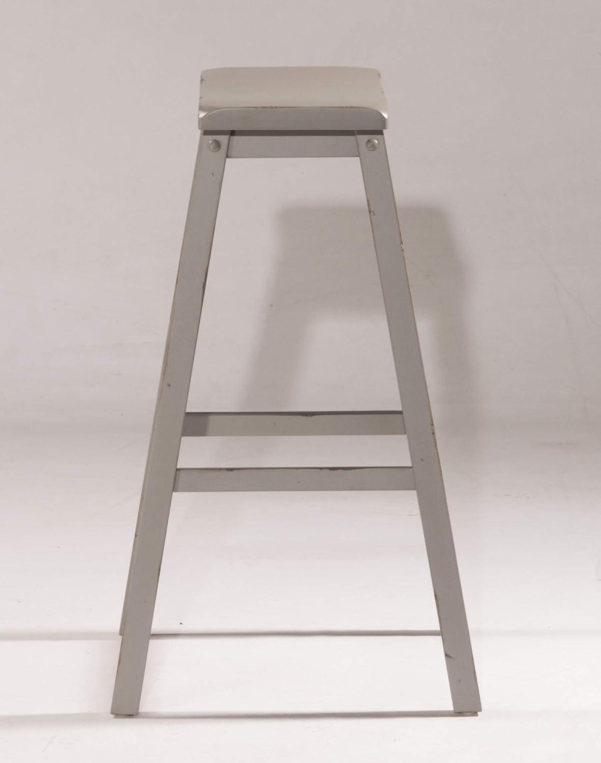 Classic Distressed Gray Wood and Metal Saddle Bar Stool