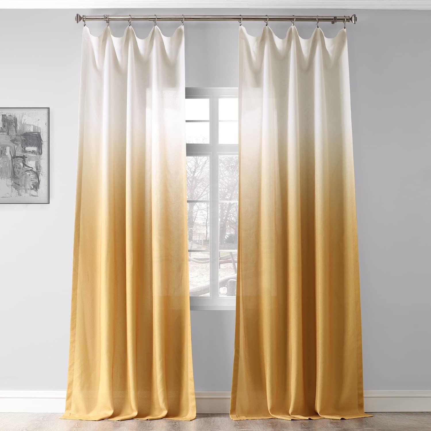 Ombre Gold Faux Linen Sheer Curtain (1 Panel), Ombre Gold, 50W X 84L