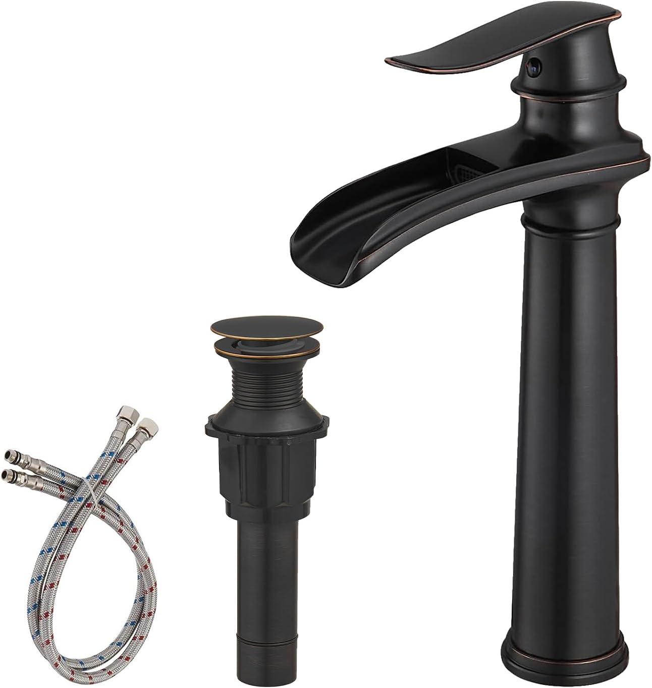 BWE Waterfall Single Hole Single Handle Bathroom Vessel Sink Faucet With Drain Assembly