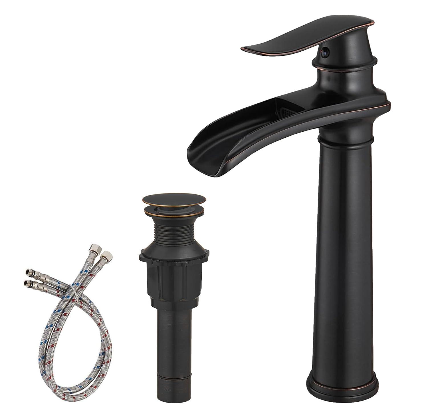 BWE Waterfall Single Hole Single Handle Bathroom Vessel Sink Faucet With Drain Assembly
