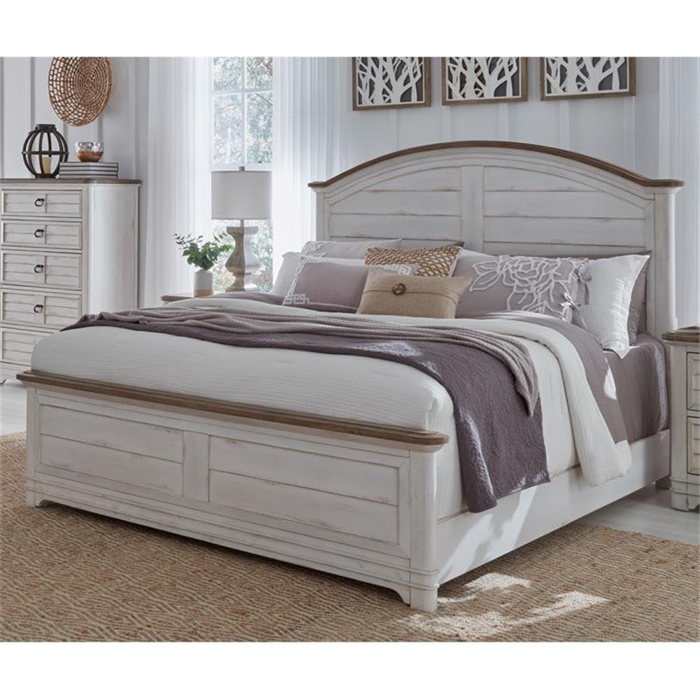Meadowbrook White-Washed Pine King Panel Bed with Arched Headboard