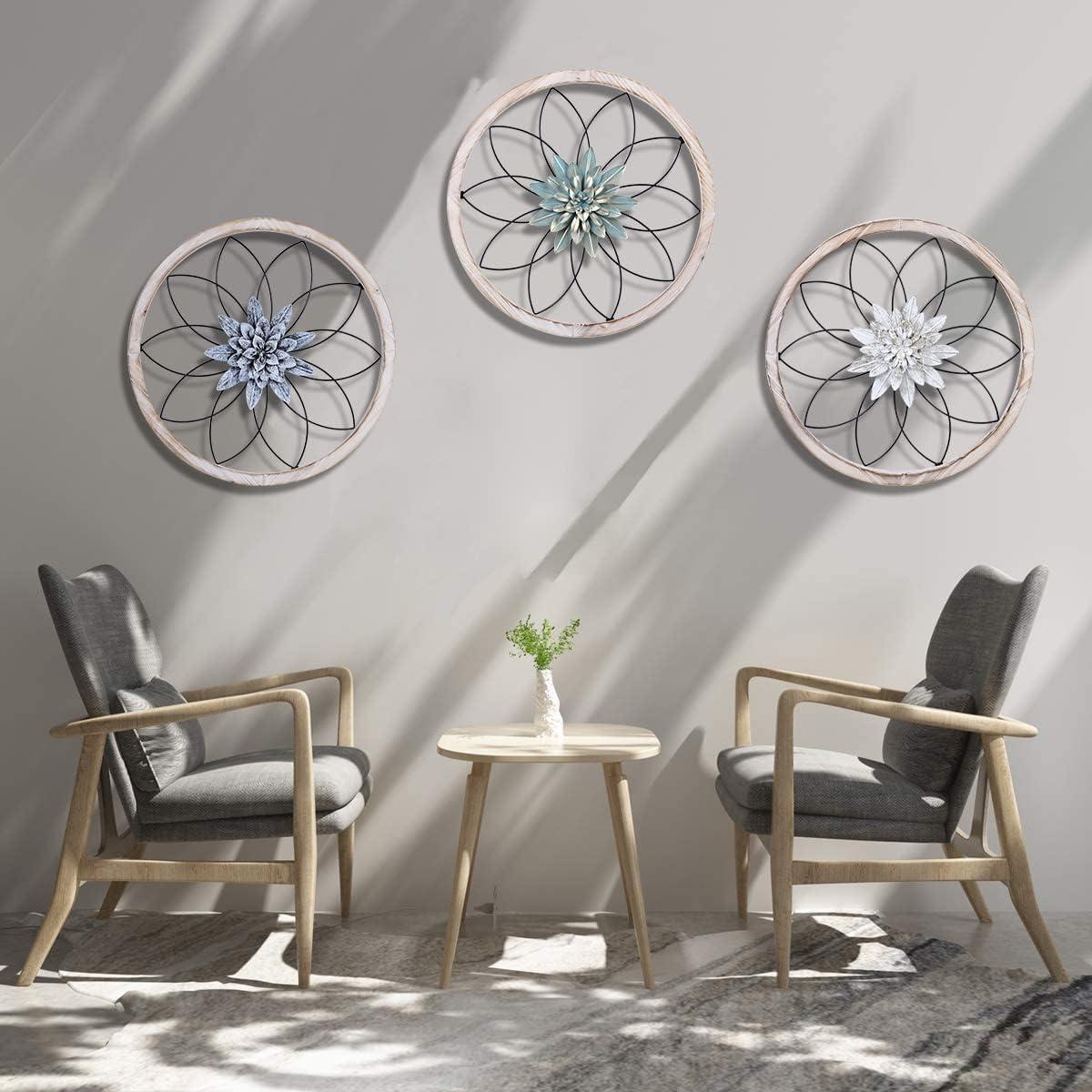 Round Farmhouse Wood and Metal Wall Decor Set