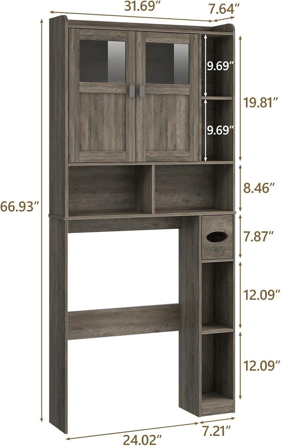 Bathroom Shelf Over Toilet with Glass Doors and Adjustable Shelves