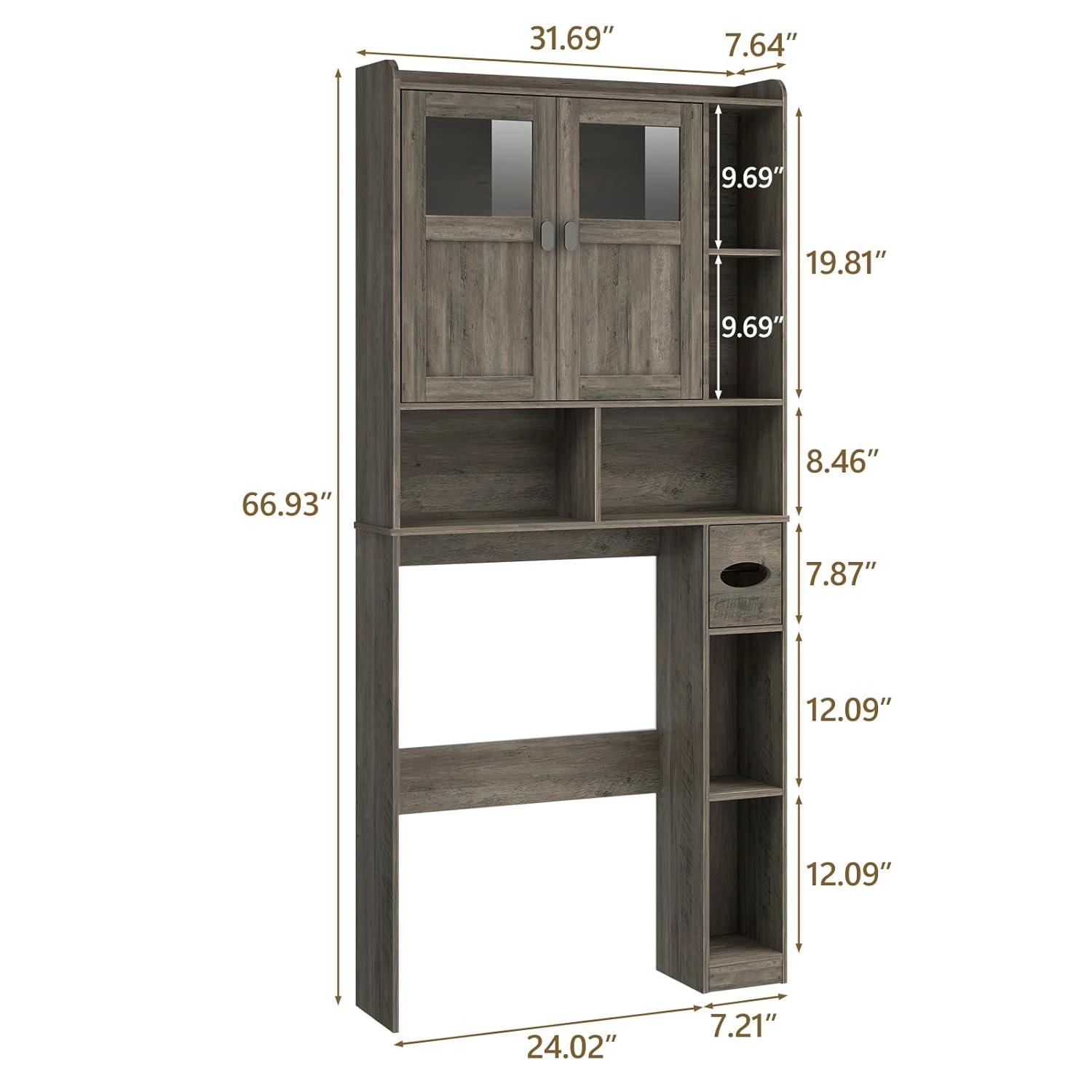 Bathroom Shelf Over Toilet with Glass Doors and Adjustable Shelves