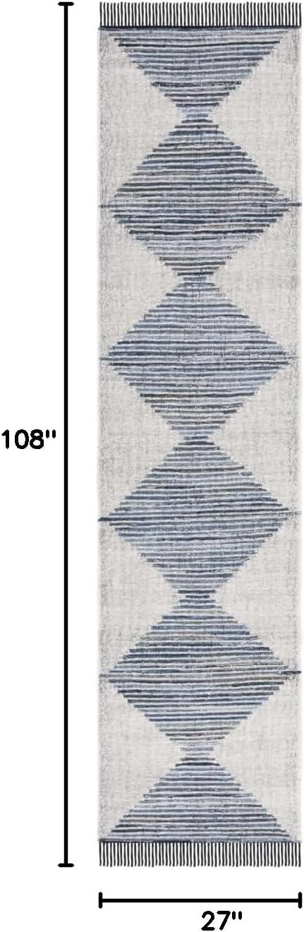 Kilim With Fringes KLM309 Flat Weave Runner Rug - Ivory/Blue - 2'3"x9' - Safavieh