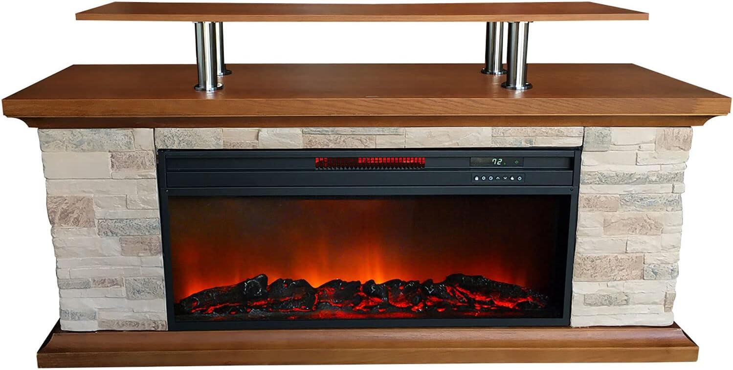 Lifesmart LifeSmart 60" Faux Stone Media Fireplace Heater with Remote Control and Timer, Adjustable Flame