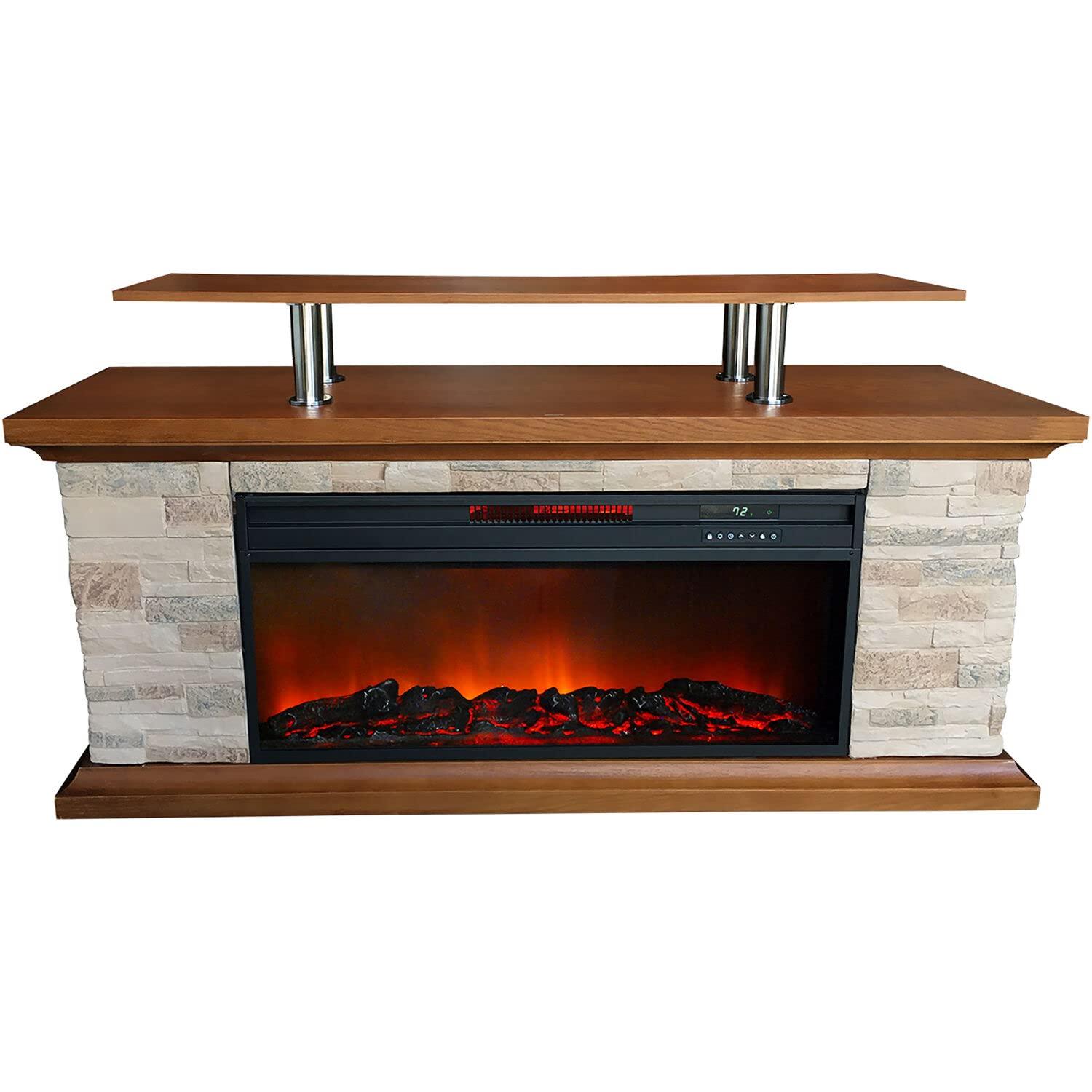Lifesmart LifeSmart 60" Faux Stone Media Fireplace Heater with Remote Control and Timer, Adjustable Flame