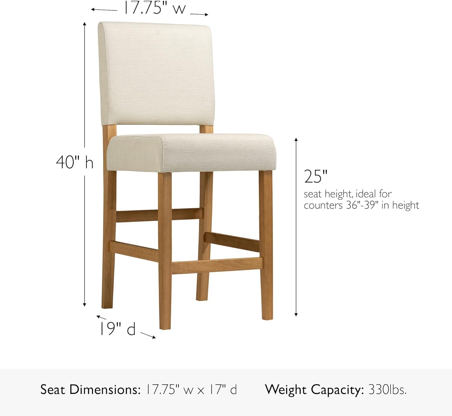 Brax Counter Height Stool with Upholstered Back and Wood Base – Set of 2 for Kitchen Counters and Islands – Modern Chairs in Natural White Sand, Leick Home, 214460