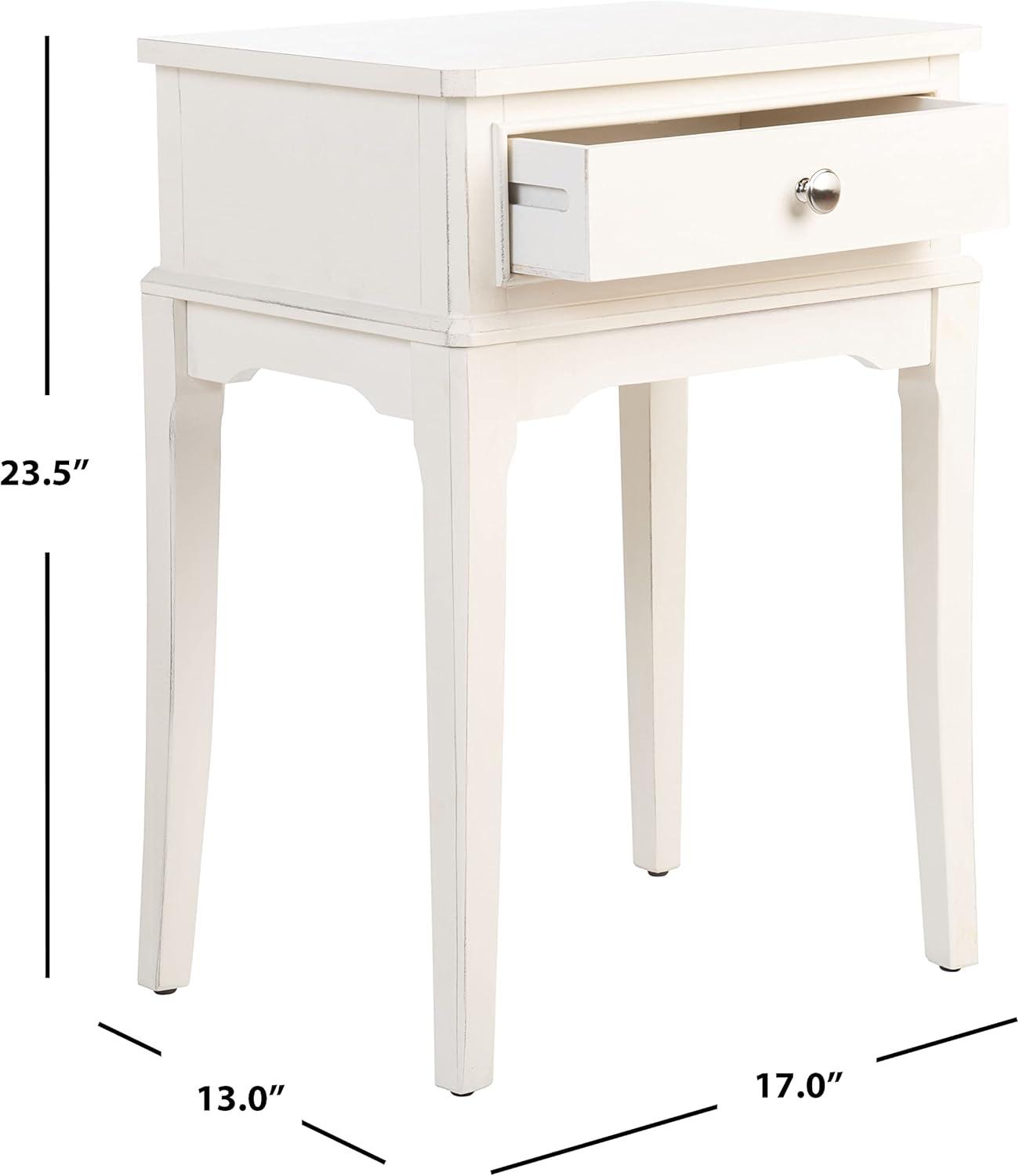 Opal 1 Drawer Accent Table - Distressed White - Safavieh.