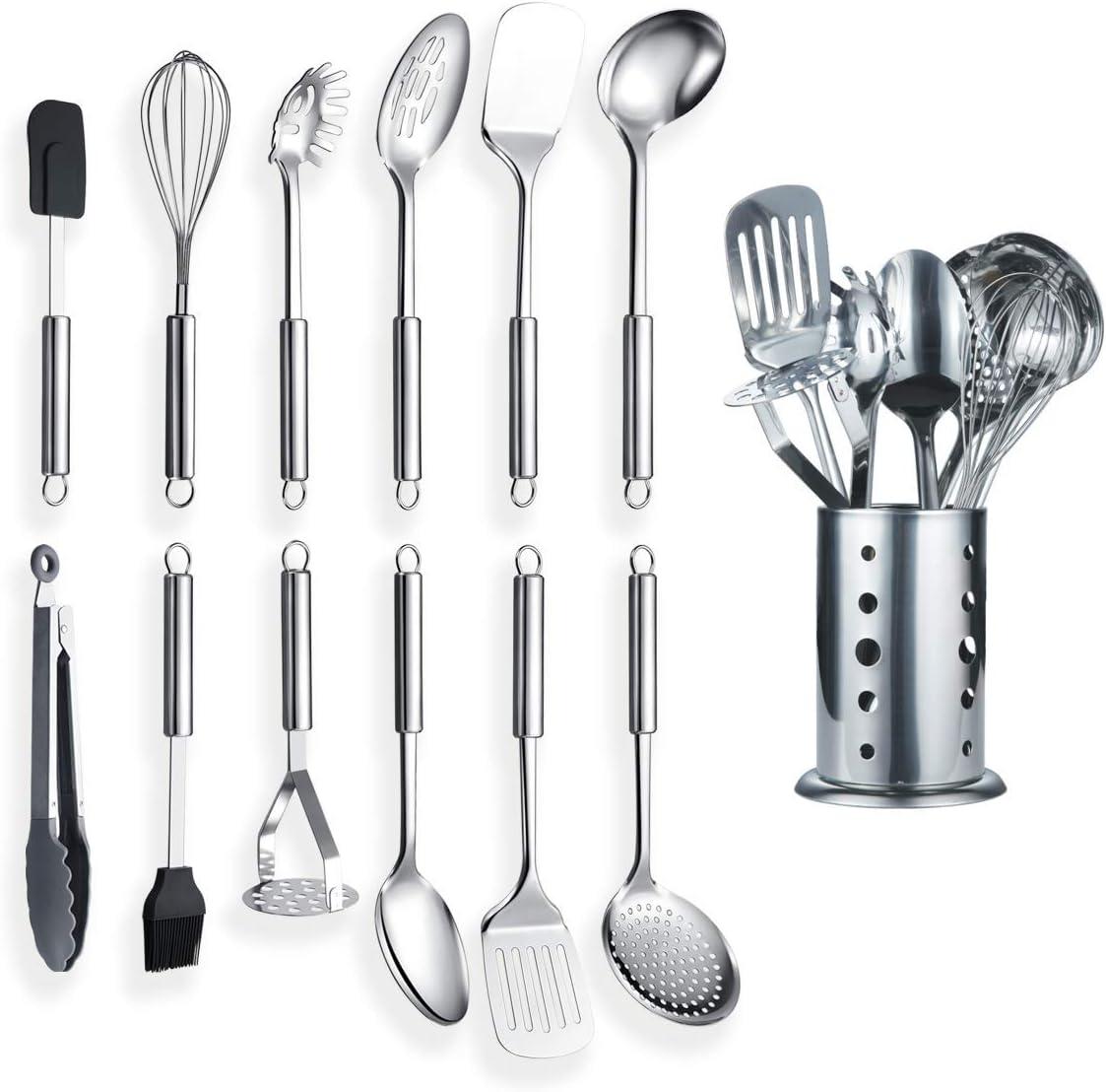 13-Piece Stainless Steel Cooking Utensil Set with Holder