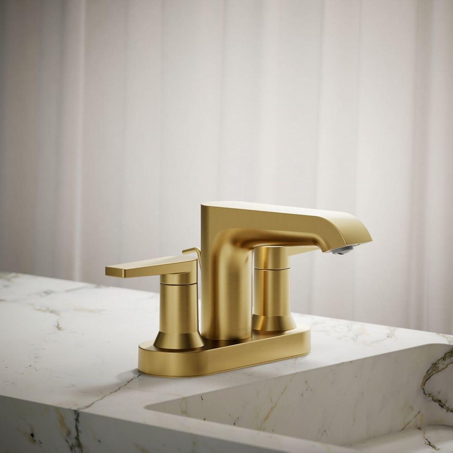 Kohler Hint Centerset 4 inch Bathroom Faucet with Pop-Up Drain Assembly, 2-Handle Bathroom Sink Faucet, 1.2 gpm