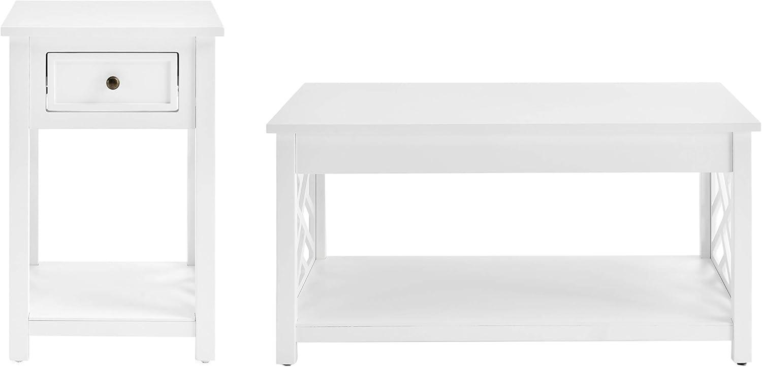 36" Middlebury Coffee Table and End Table White - Alaterre Furniture: Living Room Furniture Set with Storage Shelf