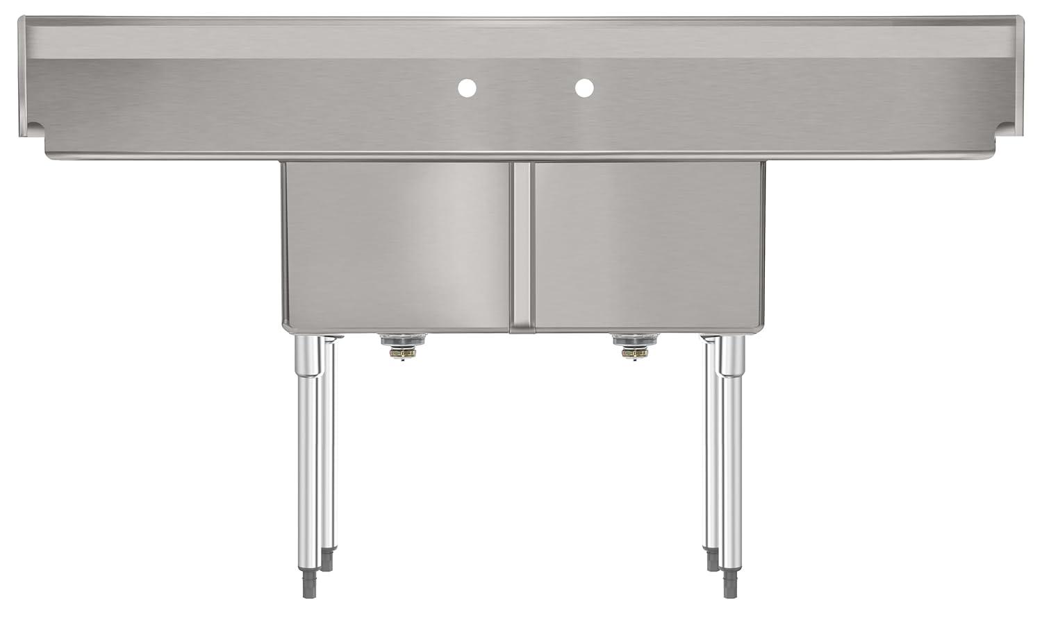 72 in. 16-Gauge Commercial Sink with Backsplash and Dual 18 in. Drainboards, Bowl Dimensions 18"x18"x14" in Stainless-Steel (KM-SB181814-18B316)