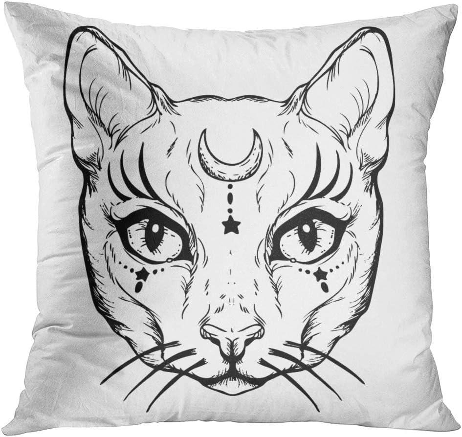 Britimes Throw Pillow Covers 18x18 Inches Home Decor Set of 4 Pillow Cases Decorative for Bed Sofa Cushion Couch Outdoor Capricorn Cat Feather Moth Gothic Pillowcases (Black and White)