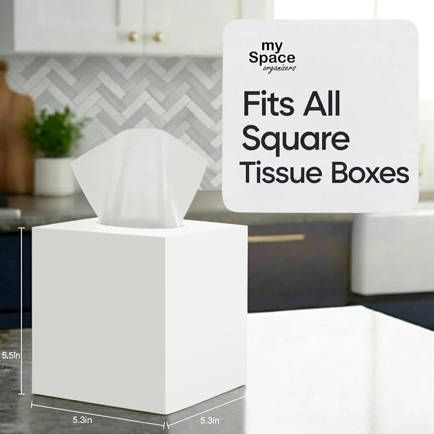 White Tissue Box Cover Square - Plastic Facial Tissue Box Holder - Decorative Cube Tissue Holder Dispenser Fits Any Vanity Countertop, Bedroom Dresser, Office, Bathroom Decor C33