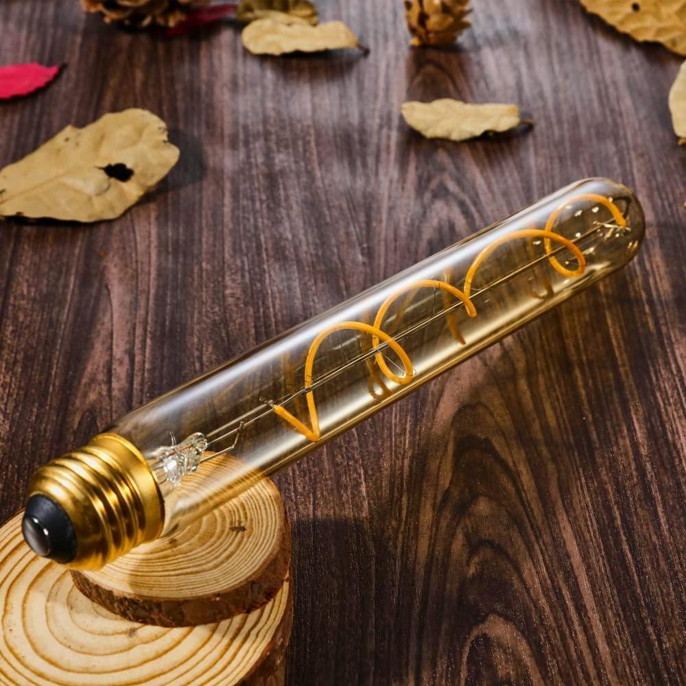 Leools T10 Led Long Bulbs 8W,E26 Dimmable Tubular Bulb,Equivalent 75 Watt, E26 Edison Style Vintage LED Filament Light Bulb,2700K Warm White,8.9in(225mm),4-Pack.