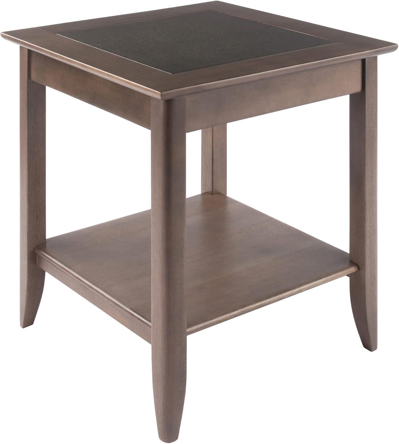Santino End Table Oyster Gray - Winsome: Contemporary Accent Table with Lower Shelf, Wood Inlay