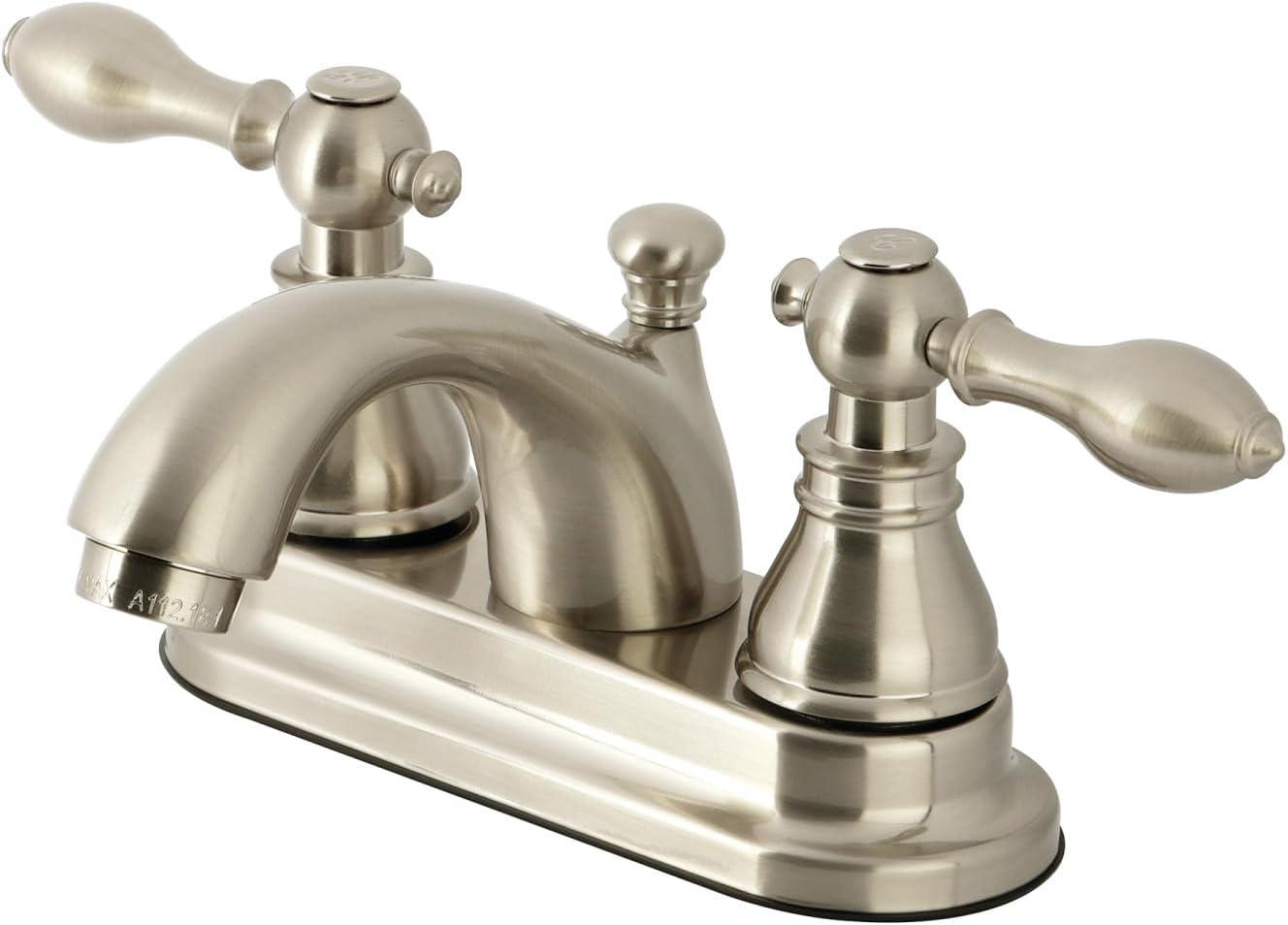 Kingston Brass American Classic Two-Handle 3-Hole Deck Mount 4" Centerset Bathroom Faucet with Plastic Pop-Up