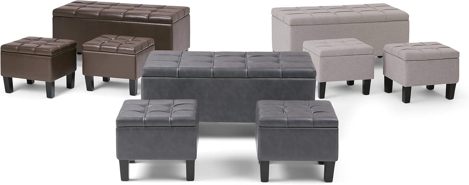 Simpli Home Dover 3 Pc Faux Leather Storage Bench in Stone Gray