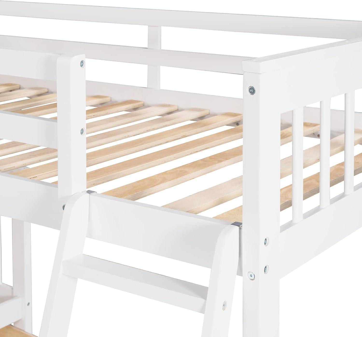 L Shaped Bunk Bed for 3, Triple Bunk Bed with 3 Drawers and Storage Stairs, Twin Over Full Bunk Bed & Twin Size Loft Bed, Wood Corner Beds for Kids, Teens, Adults. No Box Spring Needed(White)