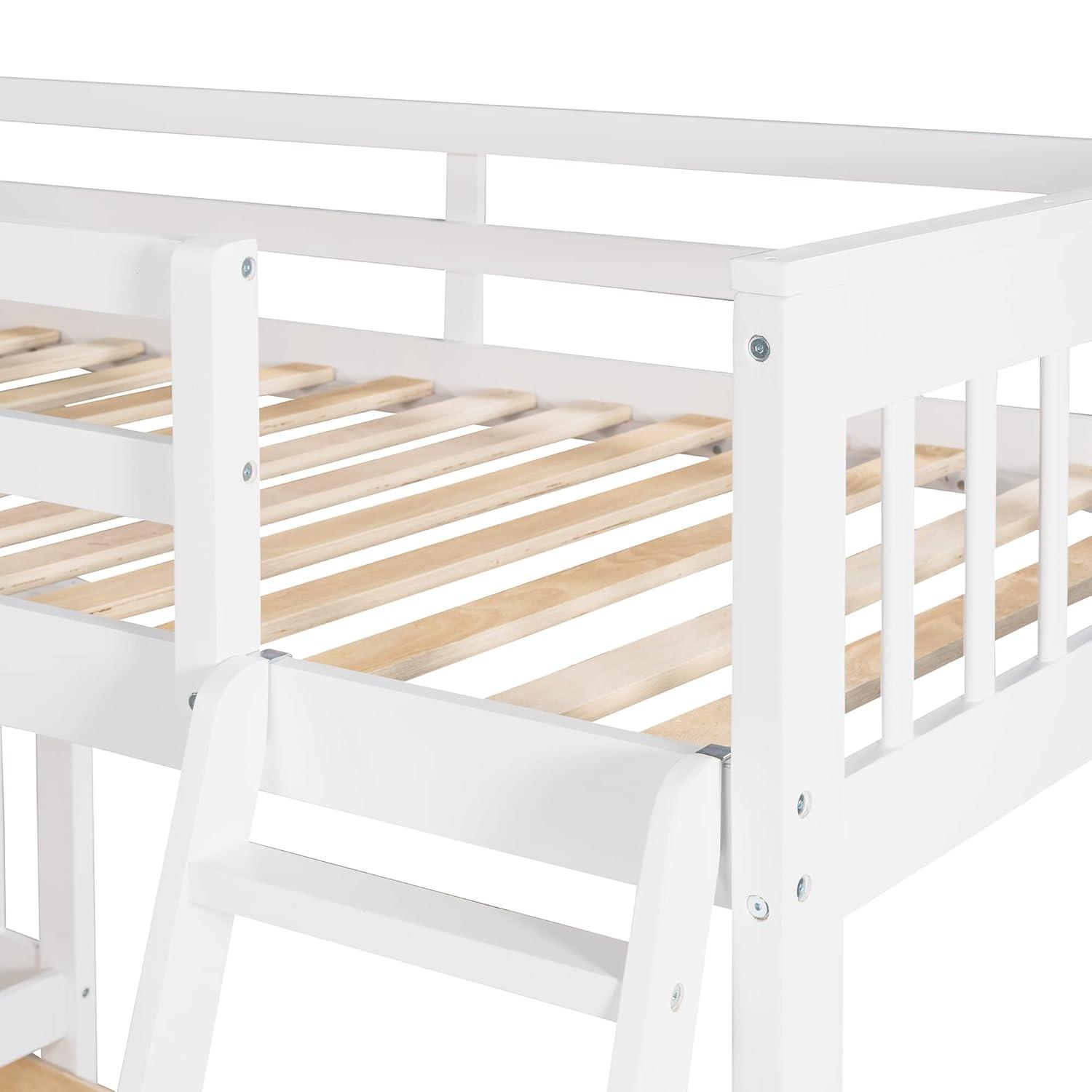 L Shaped Bunk Bed for 3, Triple Bunk Bed with 3 Drawers and Storage Stairs, Twin Over Full Bunk Bed & Twin Size Loft Bed, Wood Corner Beds for Kids, Teens, Adults. No Box Spring Needed(White)