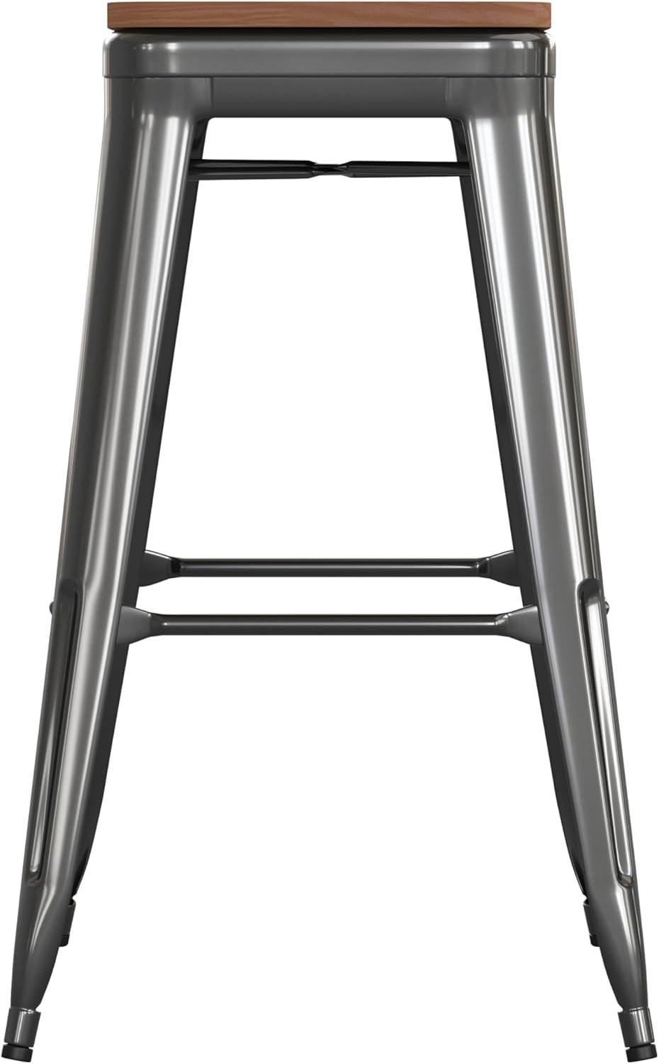 Emma and Oliver Backless Metal Indoor-Outdoor Stool with All-Weather Polystyrene Seat